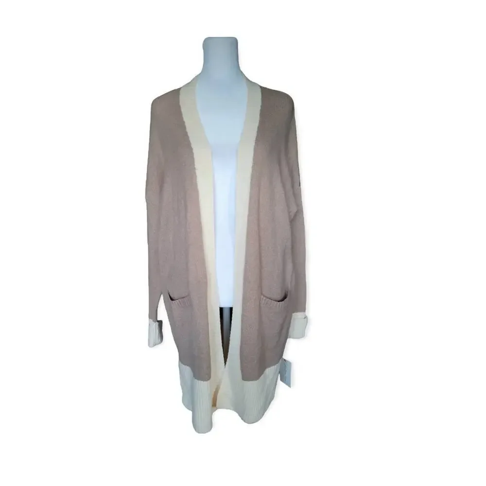 NEW‎ London Kaye Women's Neutral Color Block Open Cardigan